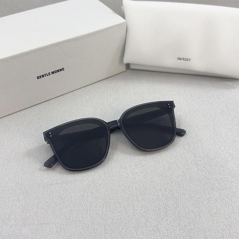 Generic 2022GM Fashionable Retro Unisex Sunglasses Face Slimming LI Sun Glasses BE Black Frame And Lens UV400 Protection for All Seasons Grey 