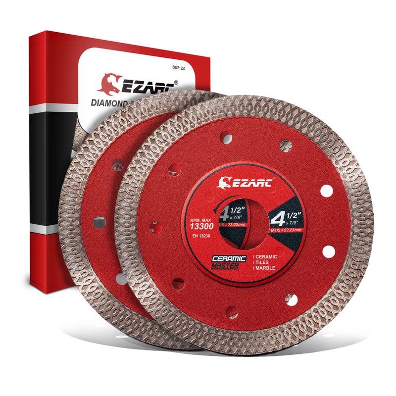 EZARC 412 inch Super Thin Diamond Blade Diamond Saw Blades for Angle Grinder 45 Tile Blade for Smooth Cutting Porcelain Ceramic Granite Marble Tile 7820mm58 Arbor 2Pack