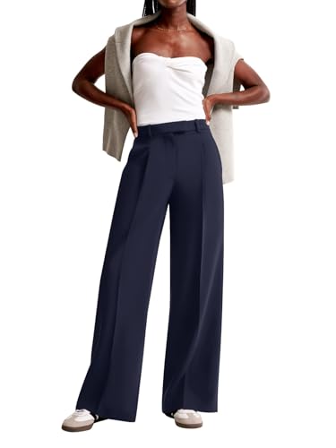 NIMIN Women Wide Leg Pants High Waisted Casual Corporate Work Trousers Business Dress Pants with Pockets Navy Blue - Image 5