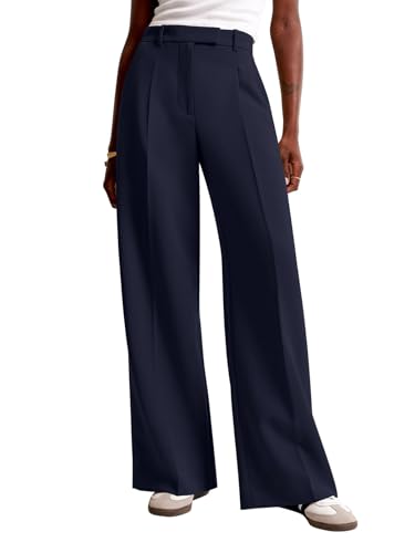 NIMIN Women Wide Leg Pants High Waisted Casual Corporate Work Trousers Business Dress Pants with Pockets Navy Blue - Image 1