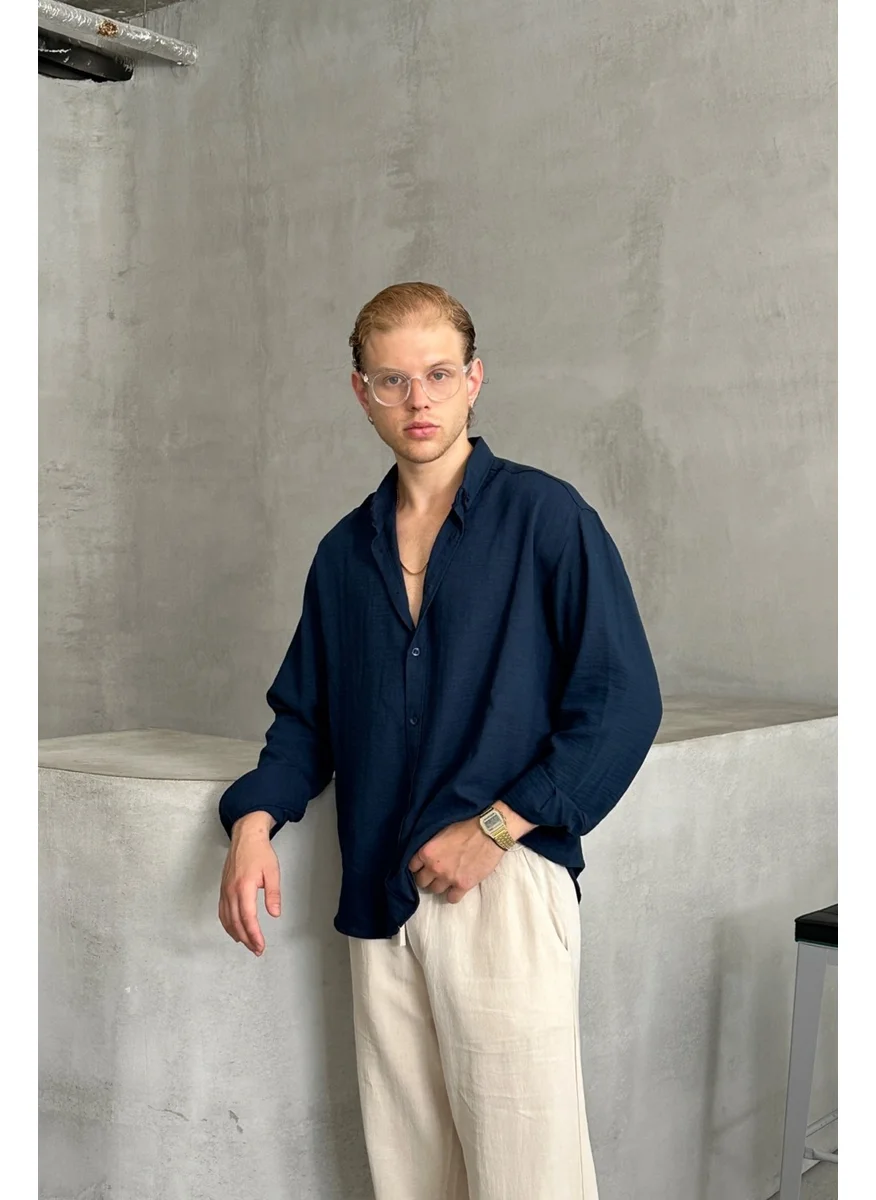 هايمان Men's Oversize Cut Linen Shirt