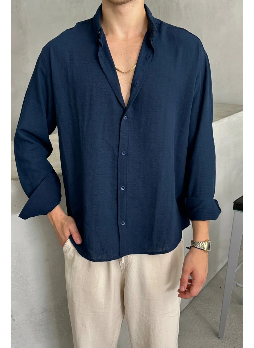 هايمان Men's Oversize Cut Linen Shirt