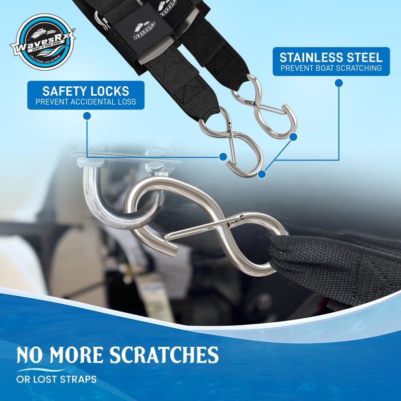 WAVESRX Pontoon & Boat Trailer Transom Straps (2Pk) - 48"" Tie Down Adjustable Boat Strap For Trailer - Outperforms Ratchet & Retractable Tie-Down Strap - Transom Tiedowns For Secure Transportation - Image 4
