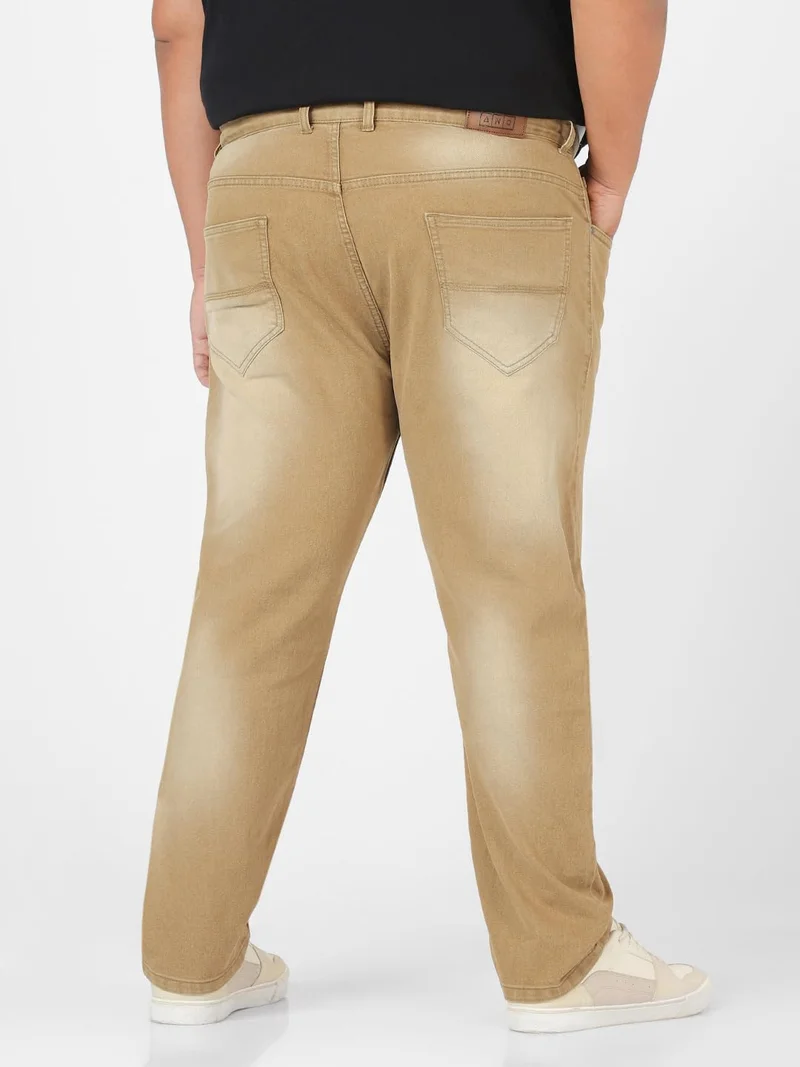 Urbano Fashion  Urbano Plus Men's Khaki Regular Fit Washed Jeans Stretchable  | Best Price UAE