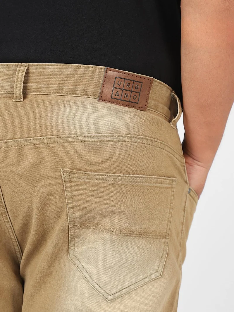 Urbano Fashion  Urbano Plus Men's Khaki Regular Fit Washed Jeans Stretchable  | Best Price UAE