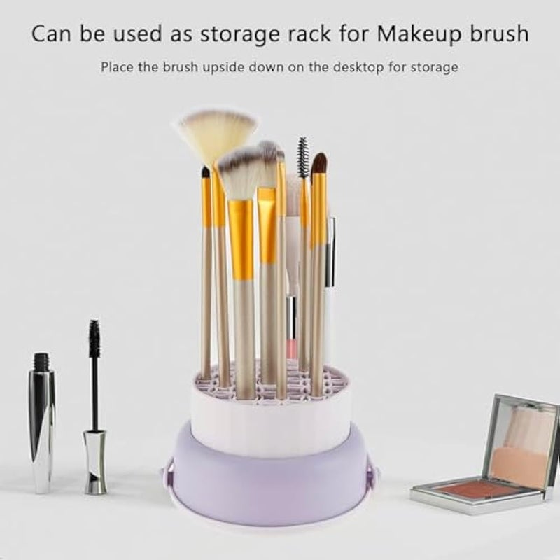 Makeup Brush Cleaner Bowl, Makeup Brush Cleaner and Dryer, Portable Travel Makeup Brush Holder with Silicone Handle, Reusable Makeup Brush Cleaner and Dryer for Cleaning Brushes (Purple) - Image 3