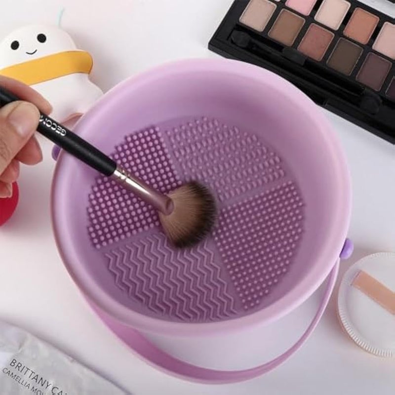 Makeup Brush Cleaner Bowl, Makeup Brush Cleaner and Dryer, Portable Travel Makeup Brush Holder with Silicone Handle, Reusable Makeup Brush Cleaner and Dryer for Cleaning Brushes (Purple) - Image 5