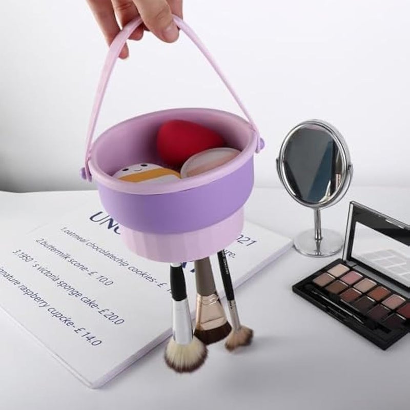 Makeup Brush Cleaner Bowl, Makeup Brush Cleaner and Dryer, Portable Travel Makeup Brush Holder with Silicone Handle, Reusable Makeup Brush Cleaner and Dryer for Cleaning Brushes (Purple) - Image 1