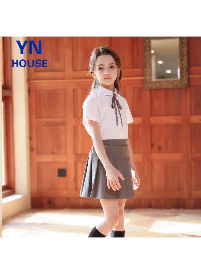 Yinuofang Girls' Short Sleeve White Shirt Summer Children's White T-shirt Primary School Students Chorus Shirt Children's Day Performance Costume - Image 1