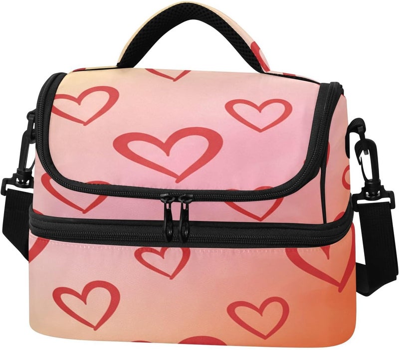 Lunch Box for Women Men Reusable Lunch Bags Hearts Pattern Insulated tote bag with Detachable Shoulder Strap Large Capacity Cooler for Work Picnic Travel - Image 1