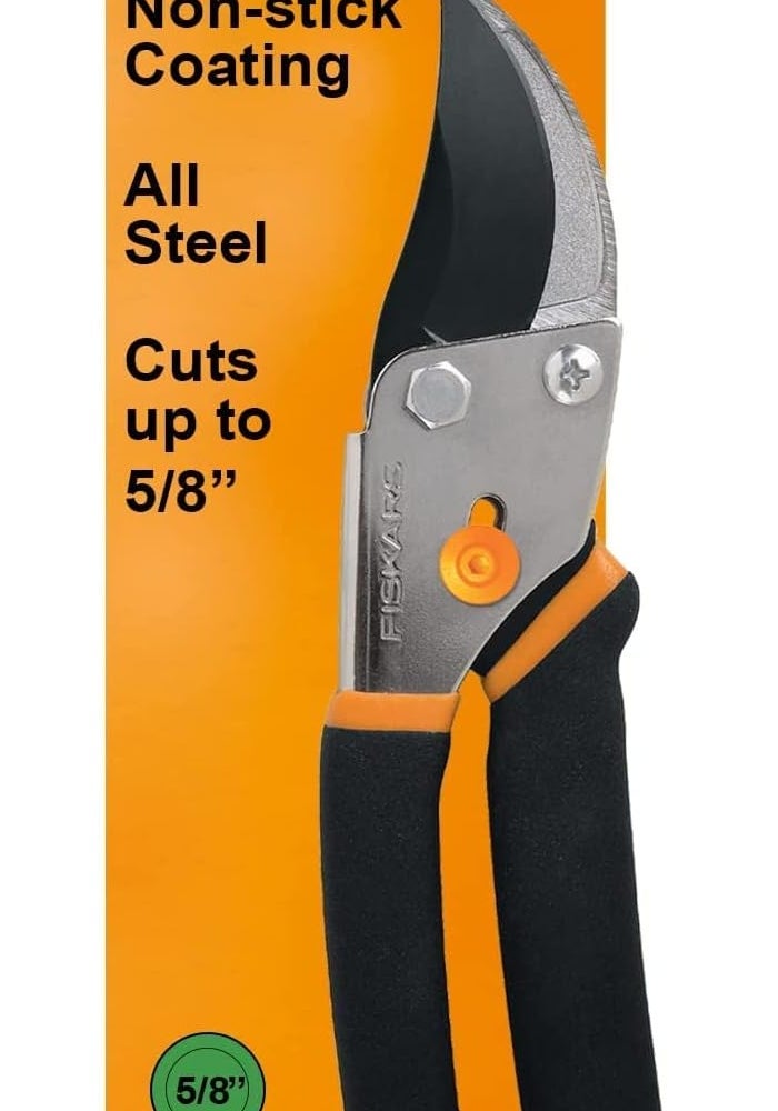 Fiskars Pro All-Steel Bypass Hand Pruning Shears, Hardened Precision-Ground Steel Blade, Self-Cleaning Sap Groove and Beveled Hook, Non-Slip Grips with Locking Mechanism, approx 10 in Long - Image 1