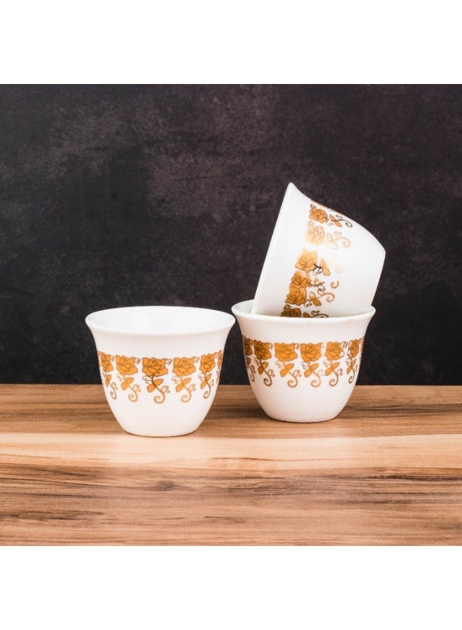 Safa Luxury 12-piece Arabic coffee cup set – White porcelain cups with elegant gold patterns, perfect for hospitality and gatherings ☕✨ - Image 2