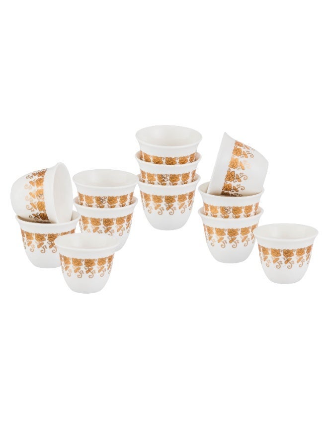 Safa Luxury 12-piece Arabic coffee cup set – White porcelain cups with elegant gold patterns, perfect for hospitality and gatherings ☕✨ - Image 3