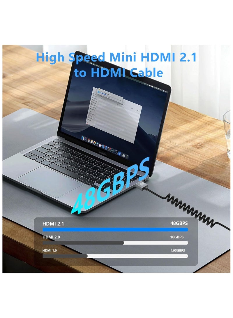 SYOSI 8K Mini HDMI to HDMI Cable Ultra HD High Speed HDMI to Mini HDMI Coiled Cable 2.1 Support 8K 4K 3D and Dynamic HDR Up to 48Gbps Compatible with TV PC Camera Monitors Projector ect 3FT/0.9M - Image 2