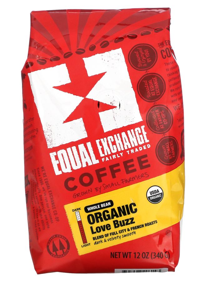 Equal Exchange Organic Coffee Love Buzz Whole Bean French Roasts 12 oz (340 g)