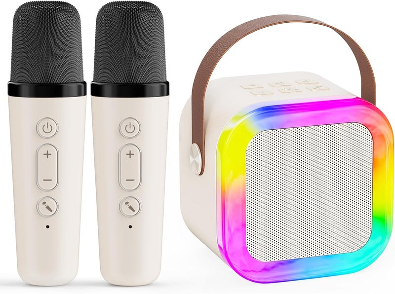 JJYEITUO Karaoke Machine for Kids,2025 New Mini Portable Karaoke Toys, Karaoke Speaker with 2 Wireless Microphone & Light for Home Party for Adults (Beige-2Mic) - Image 1