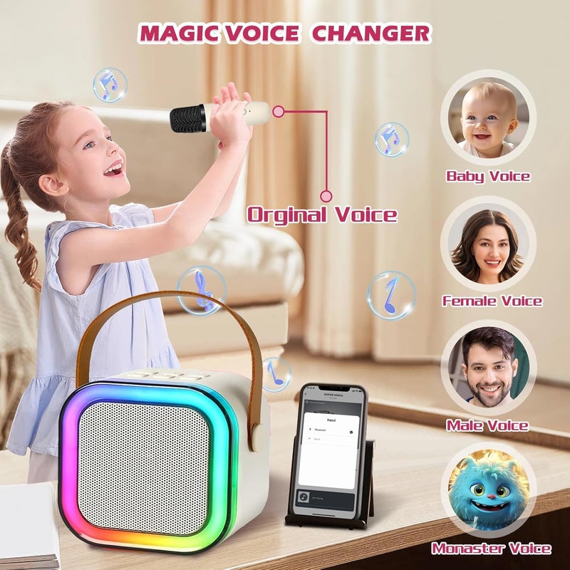 JJYEITUO Karaoke Machine for Kids,2025 New Mini Portable Karaoke Toys, Karaoke Speaker with 2 Wireless Microphone & Light for Home Party for Adults (Beige-2Mic) - Image 5