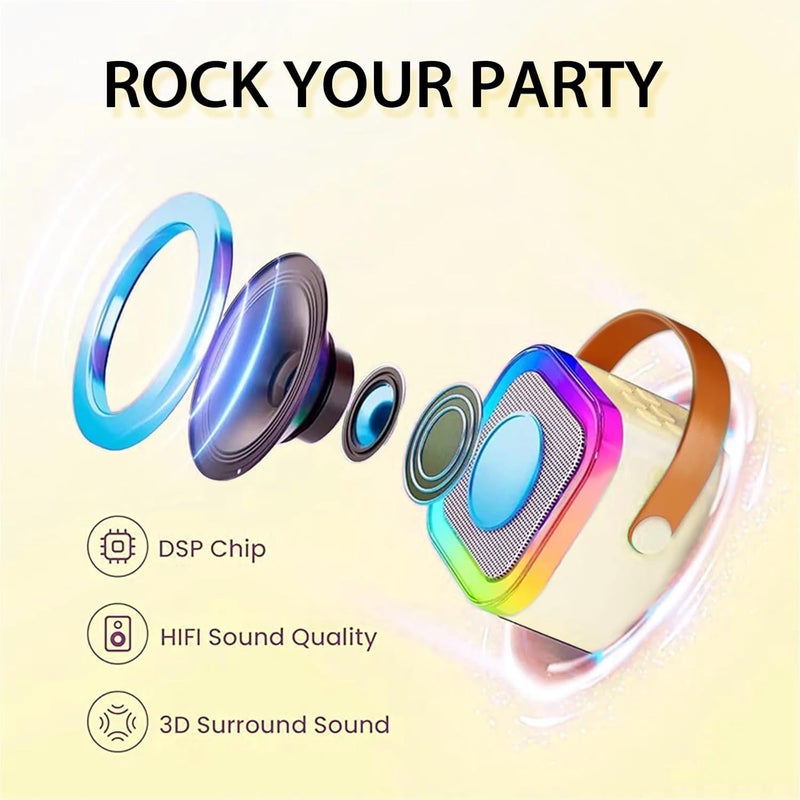 JJYEITUO Karaoke Machine for Kids,2025 New Mini Portable Karaoke Toys, Karaoke Speaker with 2 Wireless Microphone & Light for Home Party for Adults (Beige-2Mic) - Image 2