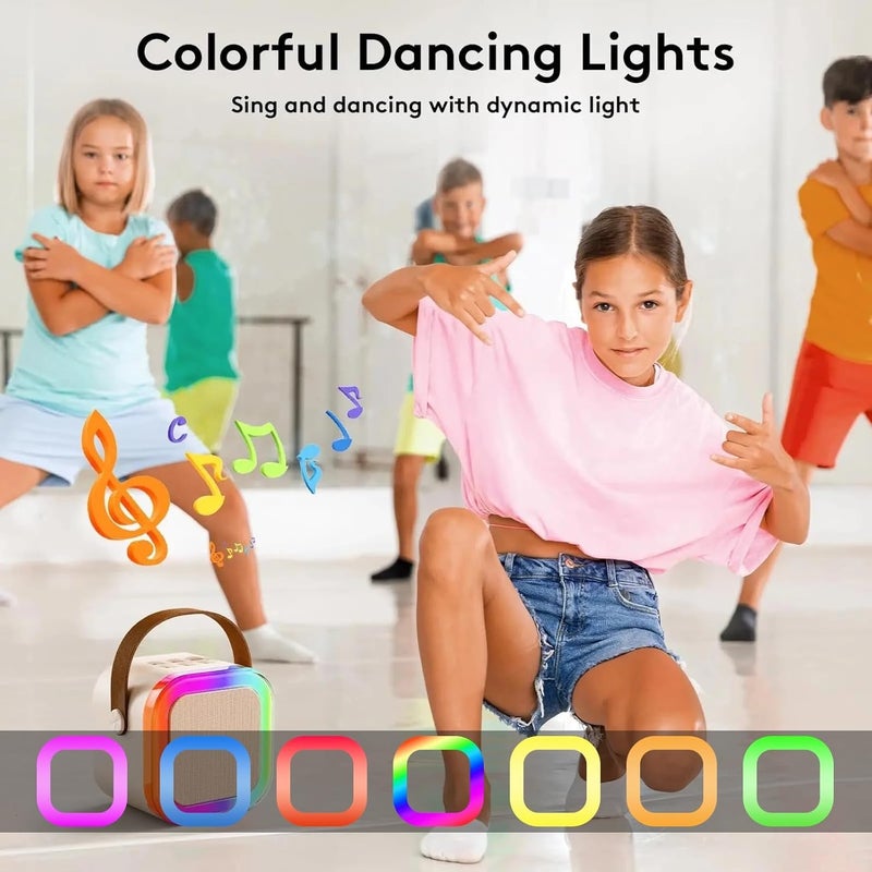 JJYEITUO Karaoke Machine for Kids,2025 New Mini Portable Karaoke Toys, Karaoke Speaker with 2 Wireless Microphone & Light for Home Party for Adults (Beige-2Mic) - Image 4