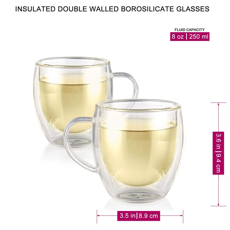 Teabloom Lead-Free Double Walled Cups â€“ Set of 2 Insulated Glass Cups for Tea, Coffee, Espresso, and More â€“ 8 oz / 250 ml â€“ Clarity Collection - Image 3