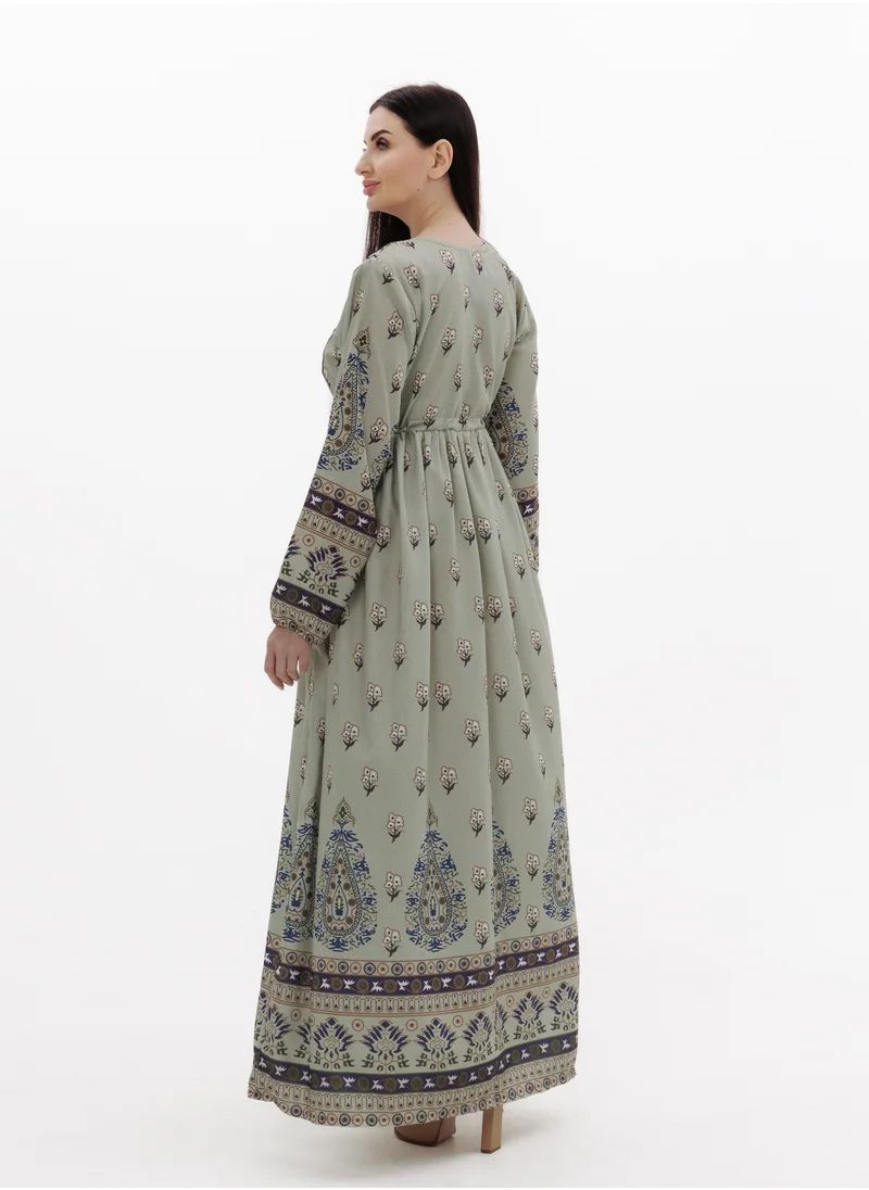 هانا آند سارا LONG PRINTED AND NECK EMBROIDERED STYLISH ARABIC KAFTAN JALABIYA DRESSES