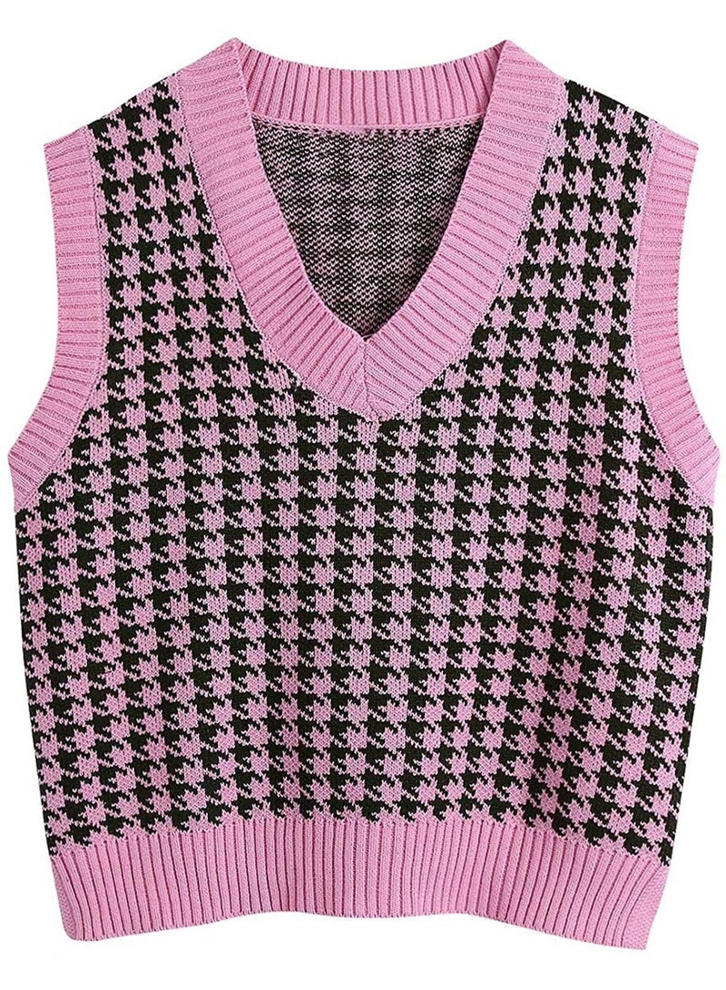 NIBEMINENT Sweater Vest Women Loose V-neck Plaid Retro Knitted Tops Korean Fashion Patchwork Sleeveless Sweaters - Image 1