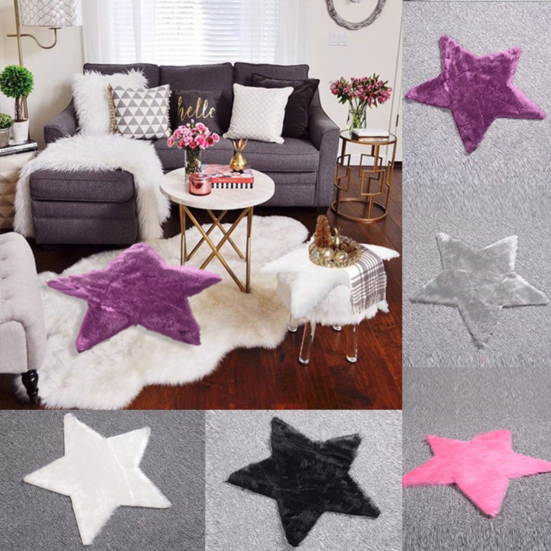 2pcs Modern Fashion Star Shaped Plush Cushion Carpet Rug Ground Mat Tea Table Mats for Decoration (Rosy) - Image 4