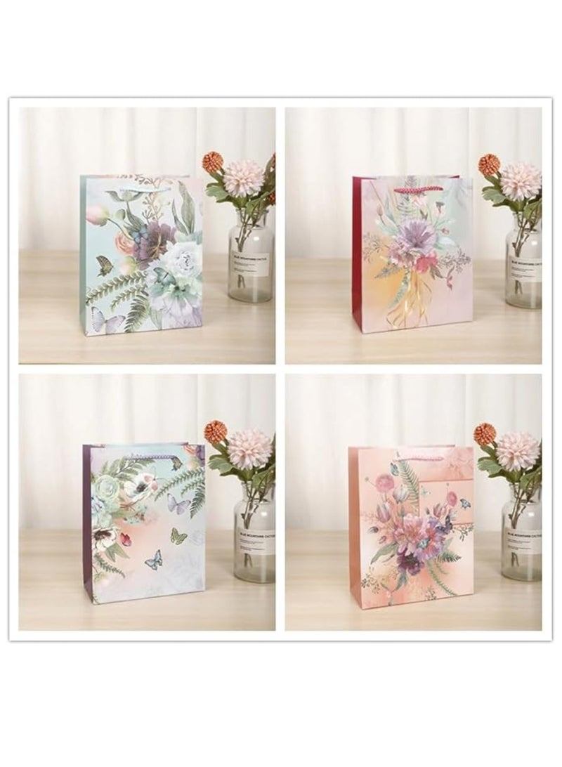 Yuwell Gift Bags With Comfortable Handle Set Of 4 PCs for Birthday Wedding Gift Shopping And More Glitter Flowers Multicolor 30L x 12W x 41H  - Image 1
