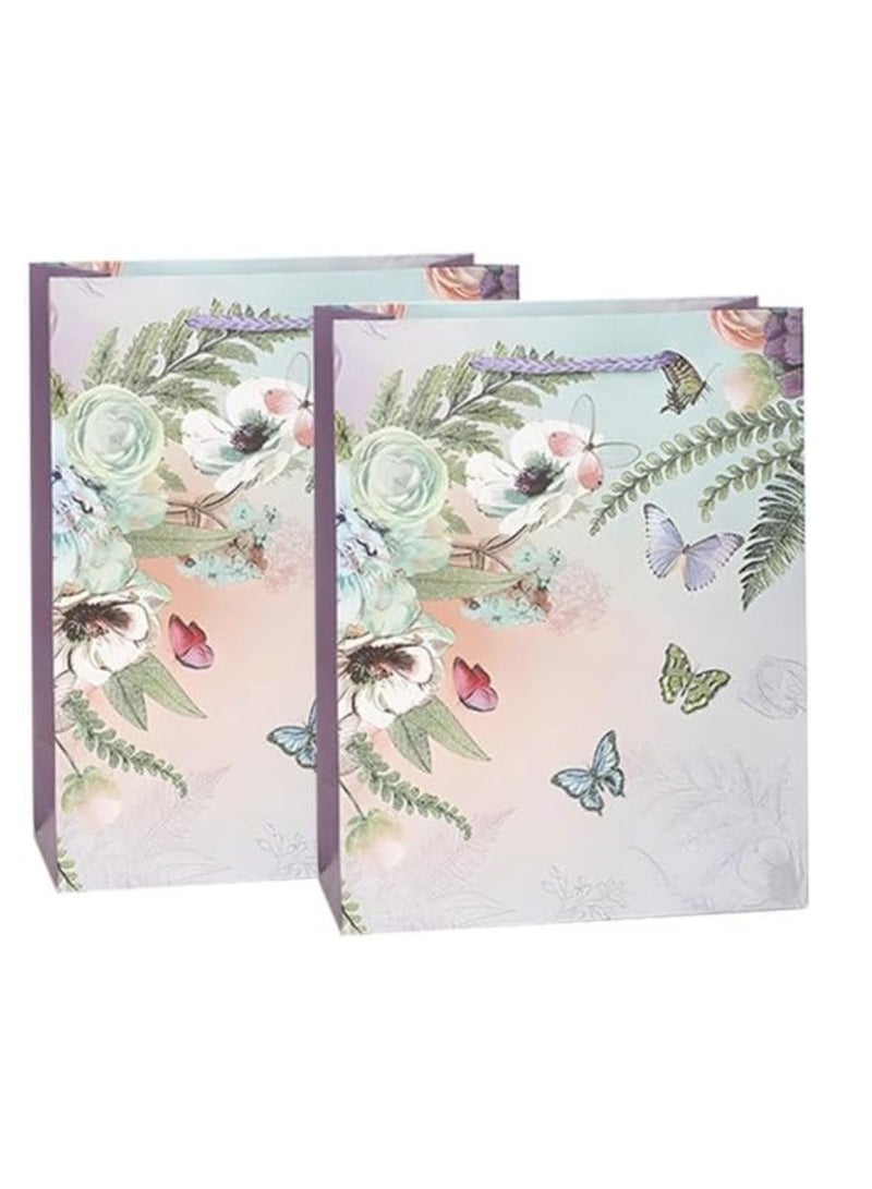 Yuwell Gift Bags With Comfortable Handle Set Of 4 PCs for Birthday Wedding Gift Shopping And More Glitter Flowers Multicolor 30L x 12W x 41H  - Image 2