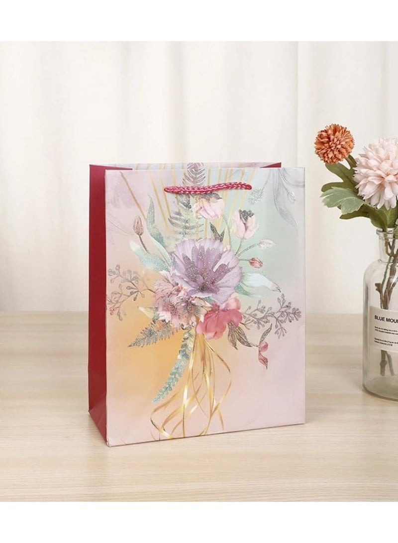 Yuwell Gift Bags With Comfortable Handle Set Of 4 PCs for Birthday Wedding Gift Shopping And More Glitter Flowers Multicolor 30L x 12W x 41H  - Image 4