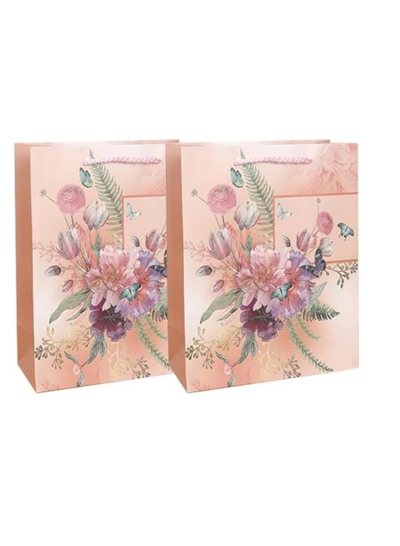 Yuwell Gift Bags With Comfortable Handle Set Of 4 PCs for Birthday Wedding Gift Shopping And More Glitter Flowers Multicolor 30L x 12W x 41H  - Image 5
