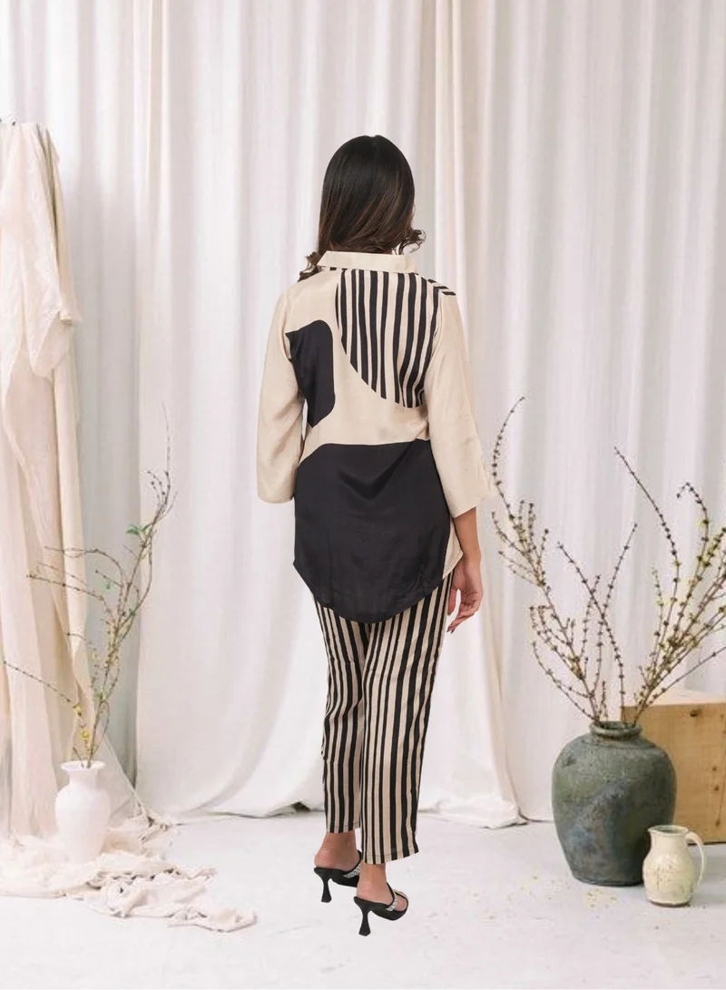 Lehar Monochrome Striped Cotton Kurta Set