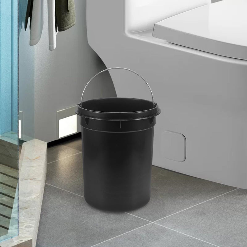8 لتر سلة مهملات بلاستيكية مستديرة بمقبض للاستخدام في المطبخ والحمام والهواء الطلق - Image 5