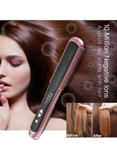 XiuWoo Hair Straightener Brush, 30s Fast PTC Ceramic Heating Hair Straightening Brush with Anti Scald, Auto-Off & Adjustable Temperatures, Portable Frizz-Free Hair Care Silky Straight Heated Comb  - Image 4