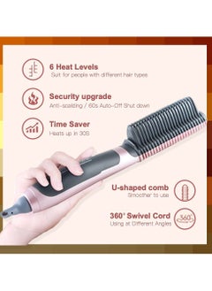 XiuWoo Hair Straightener Brush, 30s Fast PTC Ceramic Heating Hair Straightening Brush with Anti Scald, Auto-Off & Adjustable Temperatures, Portable Frizz-Free Hair Care Silky Straight Heated Comb  - Image 2
