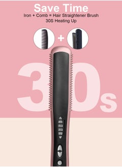 XiuWoo Hair Straightener Brush, 30s Fast PTC Ceramic Heating Hair Straightening Brush with Anti Scald, Auto-Off & Adjustable Temperatures, Portable Frizz-Free Hair Care Silky Straight Heated Comb  - Image 3