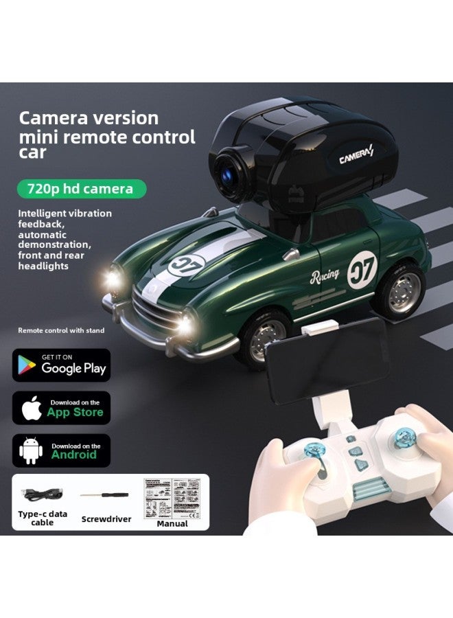 Direct Mini Remote Control Car RC Four-wheel Drive Climbing Car Toy Collision Vibration Boy Off-road Sports Car Camera-Color: Retro Classic Car (with Camera Version)  - Image 1