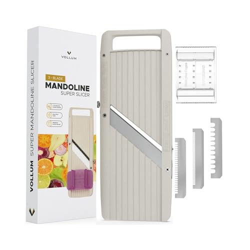 Vollum Wide Japanese Mandoline Slicer for Kitchen  Professional Slicer Vegetable Cutter with Interchangeable Stainless Steel Blades  Food Manual Slicer Handheld Mandoline Slicer