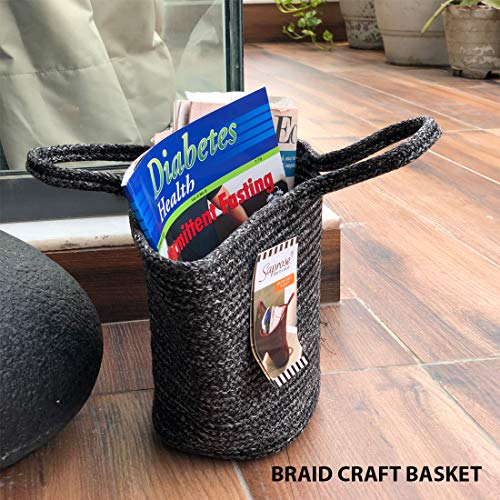 ST SAPROSE ST SAPROMultipurpose Storage BasketSE® Polypropylene Multipurpose LARGE Basket Bag, TIFFIN Basket, STORAGE Basket, ORGANIZER, BRAID CRAFT BASKET (LARGE BASKET, GREY-BLACK Melange) - Image 3