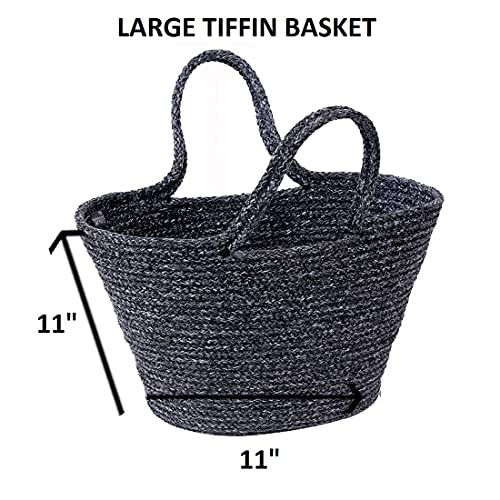 ST SAPROSE ST SAPROMultipurpose Storage BasketSE® Polypropylene Multipurpose LARGE Basket Bag, TIFFIN Basket, STORAGE Basket, ORGANIZER, BRAID CRAFT BASKET (LARGE BASKET, GREY-BLACK Melange) - Image 4
