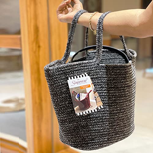 ST SAPROSE ST SAPROMultipurpose Storage BasketSE® Polypropylene Multipurpose LARGE Basket Bag, TIFFIN Basket, STORAGE Basket, ORGANIZER, BRAID CRAFT BASKET (LARGE BASKET, GREY-BLACK Melange) - Image 1