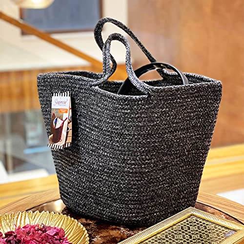 ST SAPROSE ST SAPROMultipurpose Storage BasketSE® Polypropylene Multipurpose LARGE Basket Bag, TIFFIN Basket, STORAGE Basket, ORGANIZER, BRAID CRAFT BASKET (LARGE BASKET, GREY-BLACK Melange) - Image 2