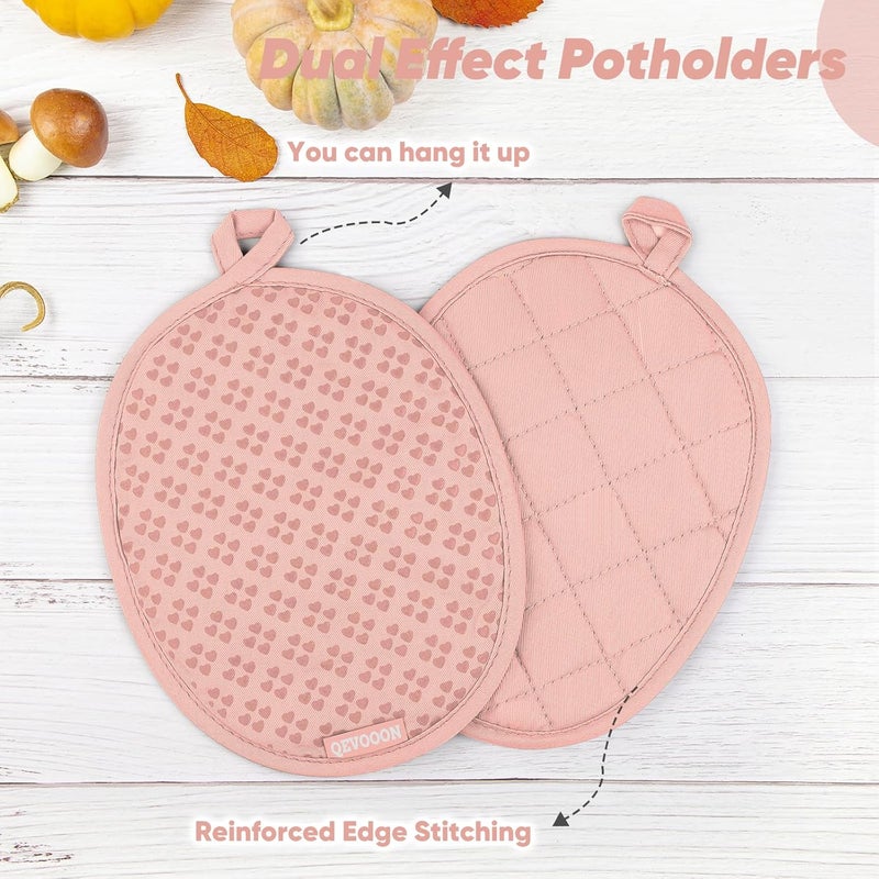 Qevooon Oven Mitts and Pot Holders 4 Sets, Heat Resistant 500 ℉ Oven Mitt and Pot Holder,Oven Glove&Potholders with Non-Slip Silicone Surface,Kitchen Essentials for Cooking/Baking/BBQ-Pink - Image 4
