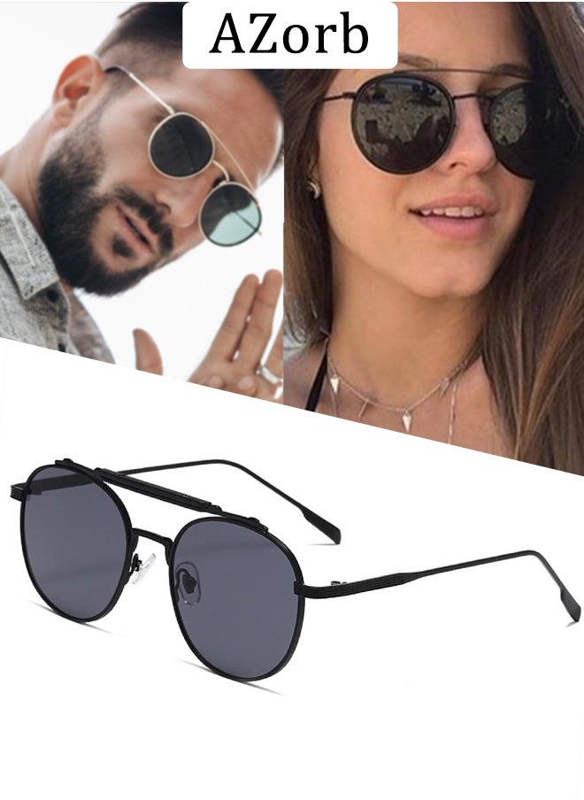 AZorb Round Sunglasses Men Women Metal Frame Double Bridge Sun Glassess for Mens Ladies Punk Style Men's Sunglasses Aviator Sunglass Retro Eyewear UV400 Protection Shades  - Image 1