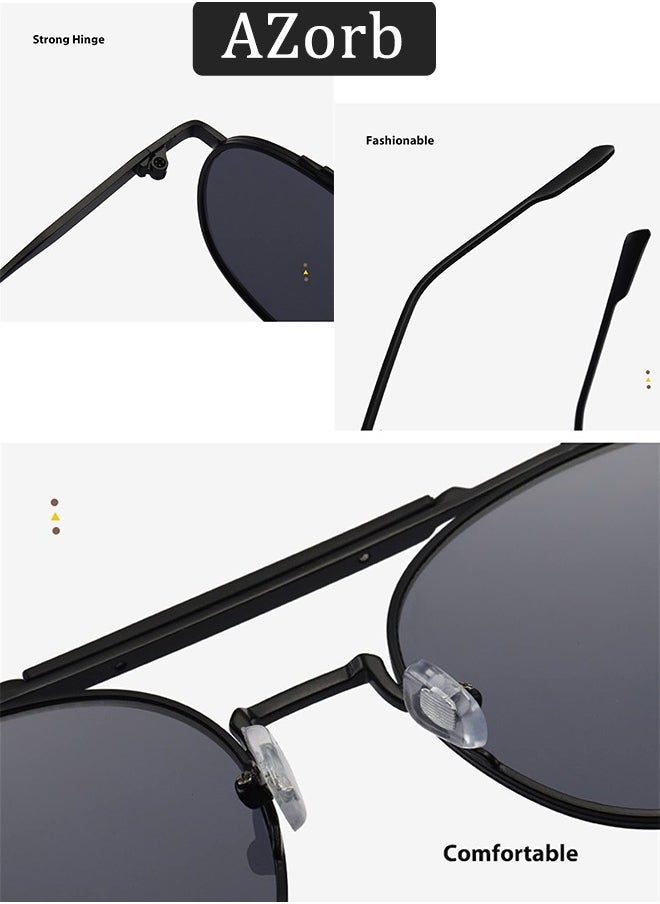 AZorb Round Sunglasses Men Women Metal Frame Double Bridge Sun Glassess for Mens Ladies Punk Style Men's Sunglasses Aviator Sunglass Retro Eyewear UV400 Protection Shades  - Image 3