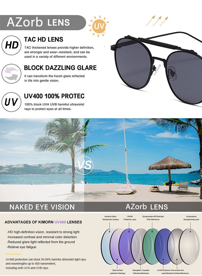 AZorb Round Sunglasses Men Women Metal Frame Double Bridge Sun Glassess for Mens Ladies Punk Style Men's Sunglasses Aviator Sunglass Retro Eyewear UV400 Protection Shades  - Image 5
