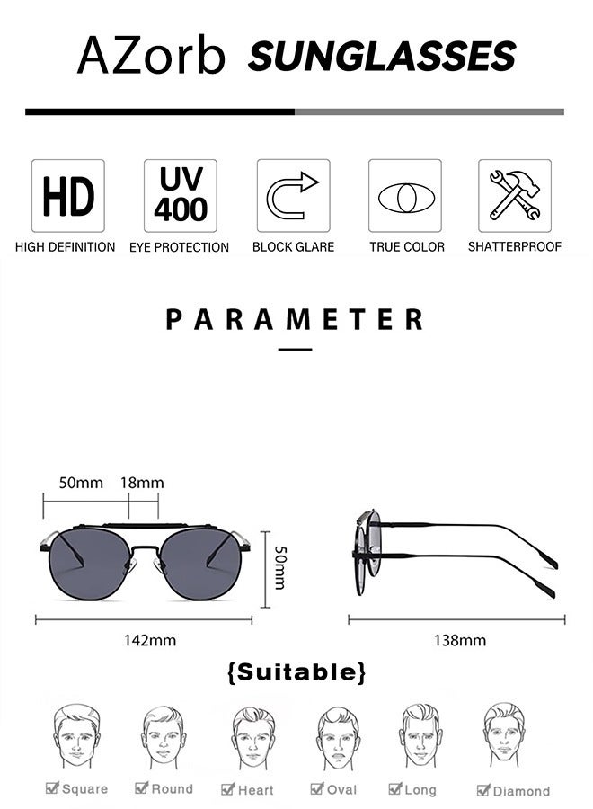 Round Sunglasses Men Women Metal Frame Double Bridge Sun Glassess for Mens Ladies Punk Style Men's Sunglasses Aviator Sunglass Retro Eyewear UV400 Protection Shades