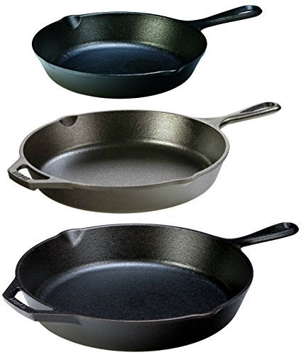 Lodge Seasoned Cast Iron 3 Skillet Bundle. 12 Inches and 10.25 Inches with 8 Inch Set of 3 Cast Iron Frying Pans - Image 1