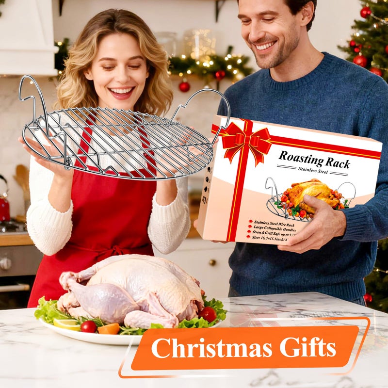 DePango 16.5inch Oval Roasting Rack for Oven, Thanksgiving Christmas Gifts for Mom Men Wife Cooking Home Chefs, Stainless Steel Cooling Rack with Handle, Wire Rack for Cooking, Grilling, Drying - Image 5
