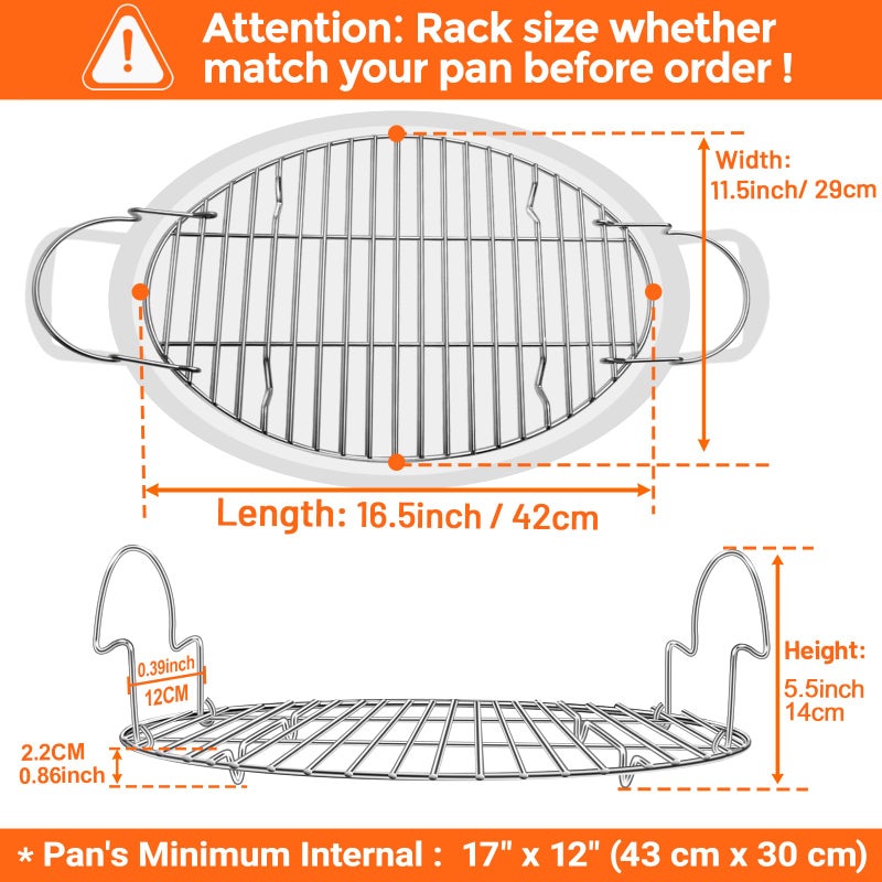 DePango 16.5inch Oval Roasting Rack for Oven, Thanksgiving Christmas Gifts for Mom Men Wife Cooking Home Chefs, Stainless Steel Cooling Rack with Handle, Wire Rack for Cooking, Grilling, Drying - Image 2